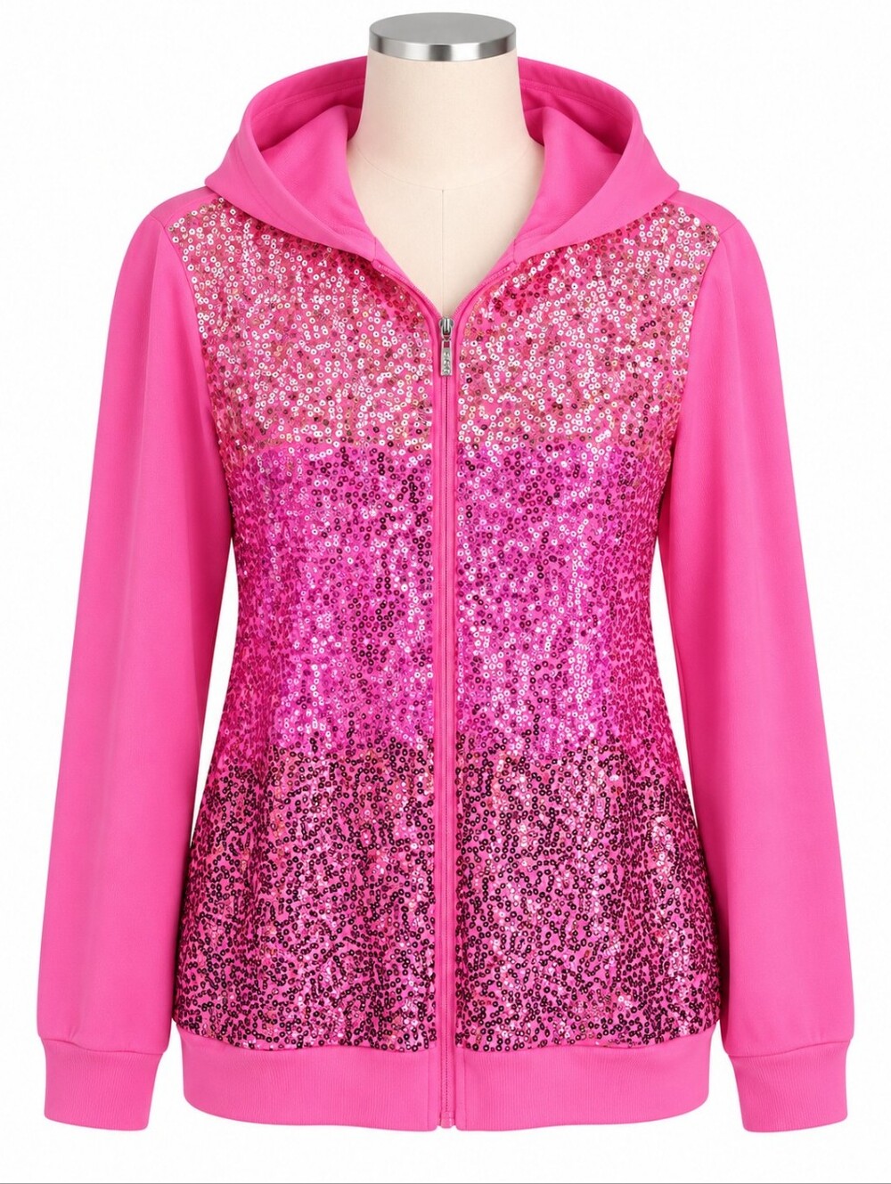 Quacker Factory Pink Ombre Sequin Zip Hoodie Jacket Sz L NWOT Casual Sparkle
